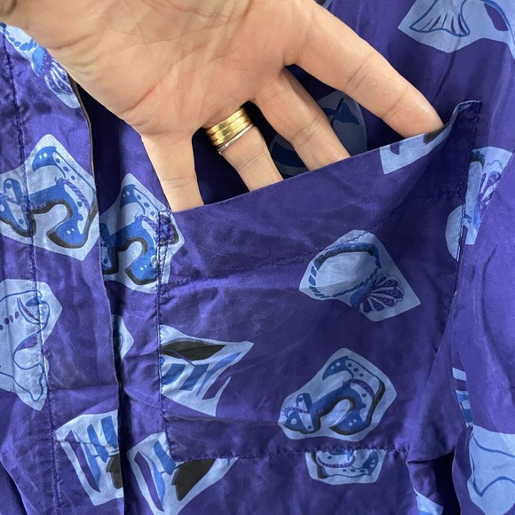 Vintage Hattie Carnegie Silk shirt Womens L short Sleeve Button Up purple Anchor - Picture 2 of 7